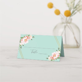 Blush Bloemen Goud Geometrische Mint Groene Bruilo Plaatskaartje