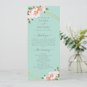 Blush Bloemen Goud Geometrische Mint Groene Bruilo Programmakaart (Staand voorkant)