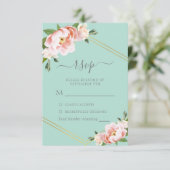 Blush Bloemen Goud Geometrische Mint Groene Bruilo RSVP Kaartje (Staand voorkant)