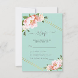 Blush Bloemen Goud Geometrische Mint Groene Bruilo RSVP Kaartje