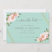 Blush Bloemen Goud Geometrische Mint Groene Bruilo Save The Date (Voorkant)