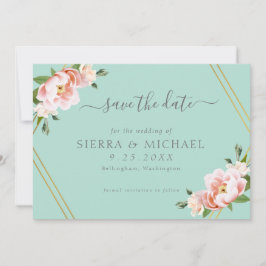 Blush Bloemen Goud Geometrische Mint Groene Bruilo Save The Date
