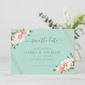 Blush Bloemen Goud Geometrische Mint Groene Bruilo Save The Date (Staand voorkant)