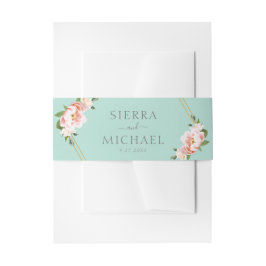 Blush Bloemen Goud Geometrische Mint Groene Bruilo Uitnodigingen Wikkel