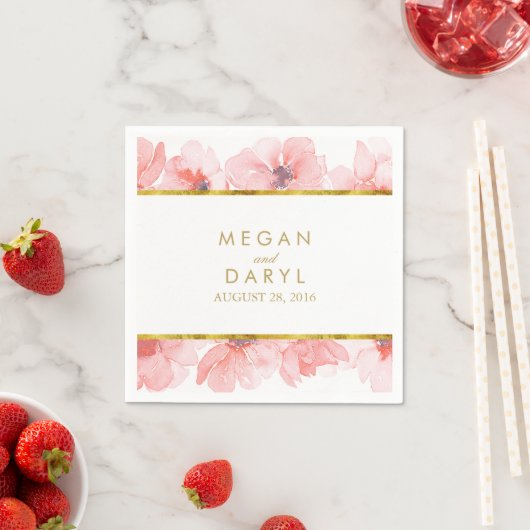Blush Bloemen Goud Lijst Bruiloft Servet (Insitu)