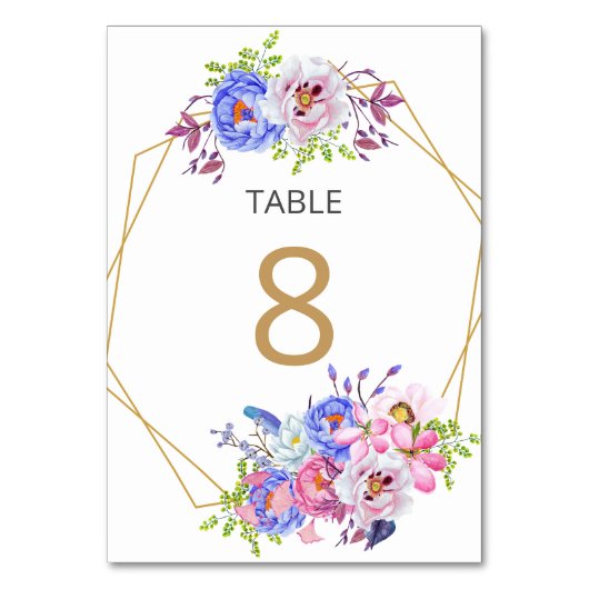 Blush Bloemen Goud Lijst Trouwtafel Nummer Kaart (Achterkant)