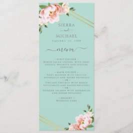 Blush Bloemen Goud Mint Groen Bruiloft Receptie Menu