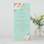 Blush Bloemen Goud Mint Groen Bruiloft Receptie Menu (Staand voorkant)