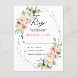 Blush Bloemen Goud Modern Geometrisch Lijst RSVP Briefkaart