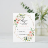 Blush Bloemen Goud Modern Geometrisch Lijst RSVP Briefkaart (Staand voorkant)