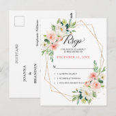 Blush Bloemen Goud Modern Geometrisch Lijst RSVP Briefkaart (Voorkant / Achterkant)