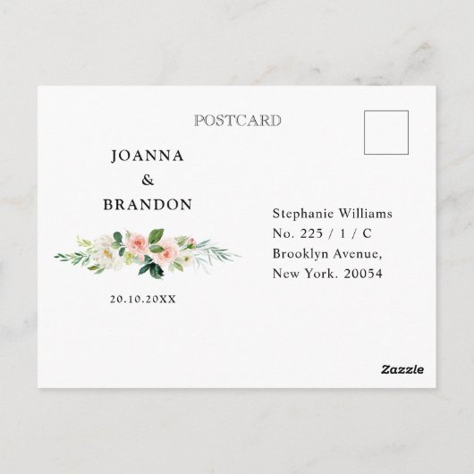 Blush Bloemen Goud Modern Geometrisch Lijst RSVP Briefkaart (Achterkant)