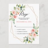 Blush Bloemen Goud Modern Geometrisch Lijst RSVP Briefkaart (Voorkant)