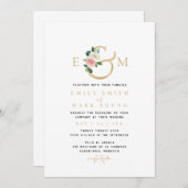 Blush Bloemen & Goud, Monogram bruiloft uitnodigin Kaart (Voorkant / Achterkant)