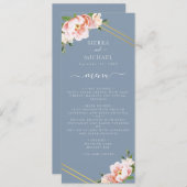 Blush Bloemen Goud Stoffig Blauw Bruiloft Receptie Menu (Voorkant / Achterkant)