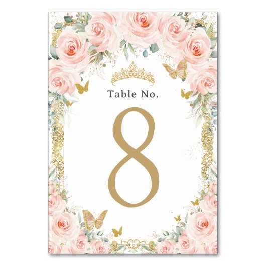 Blush Bloemen Goud Verjaardag Quinceanera Kaart (Voorkant)