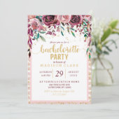 Blush Bloemen Gouden Bachelorette Party Uitnodigin Kaart (Staand voorkant)
