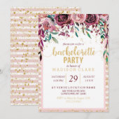Blush Bloemen Gouden Bachelorette Party Uitnodigin Kaart (Voorkant / Achterkant)