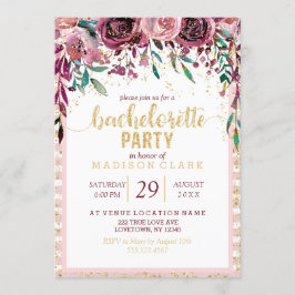 Blush Bloemen Gouden Bachelorette Party Uitnodigin Kaart