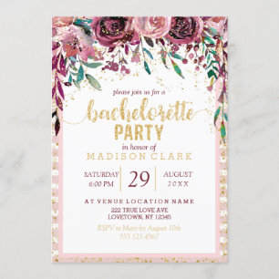 Blush Bloemen Gouden Bachelorette Party Uitnodigin Kaart
