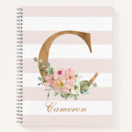  Blush Bloemen Gouden Folie Letter C Monogram Notitieboek