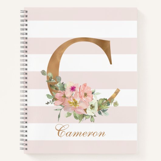 Blush Bloemen Gouden Folie Letter C Monogram Notitieboek (Voorkant)