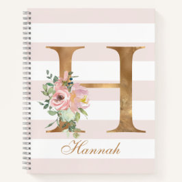  Blush Bloemen Gouden Folie Letter H Monogram Notitieboek