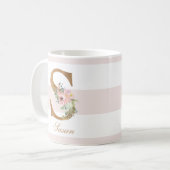  Blush Bloemen Gouden Folie Letter S Monogram Koffiemok (Voorkant links)