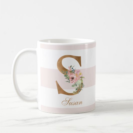  Blush Bloemen Gouden Folie Letter S Monogram Koffiemok (Links)