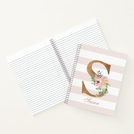  Blush Bloemen Gouden Folie Letter S Monogram Notitieboek (Binnen)