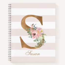  Blush Bloemen Gouden Folie Letter S Monogram Notitieboek