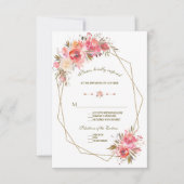 Blush Bloemen Gouden Glitter Lijst Wedding RSVP (Voorkant)