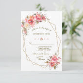 Blush Bloemen Gouden Glitter Lijst Wedding RSVP (Staand voorkant)