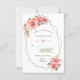 Blush Bloemen Gouden Glitter Lijst Wedding RSVP