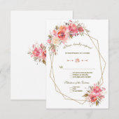 Blush Bloemen Gouden Glitter Lijst Wedding RSVP Kaartje (Voorkant / Achterkant)