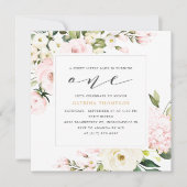 Blush Bloemen Greenery Meisje 1e Verjaardagsfeest Kaart (Voorkant)