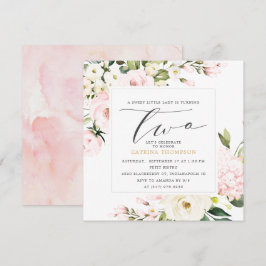 Blush Bloemen Greenery Meisje 2e Verjaardagsfeest Kaart