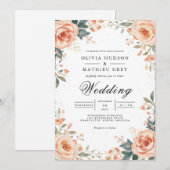 Blush Bloemen Grens Romance bruiloft Kaart (Voorkant / Achterkant)