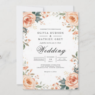 Blush Bloemen Grens Romance bruiloft Kaart