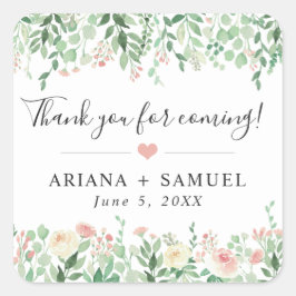 Blush Bloemen Groen bruiloft dank u gunst Vierkante Sticker
