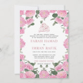 Blush Bloemen Groen Moslim Islamitisch Bruiloft Kaart (Voorkant)
