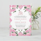 Blush Bloemen Groen Moslim Islamitisch Bruiloft Kaart (Staand voorkant)