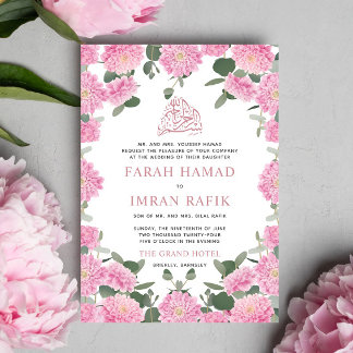 Blush Bloemen Groen Moslim Islamitisch Bruiloft Kaart