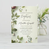 Blush Bloemen Groene Meisje Doop Kaart (Staand voorkant)