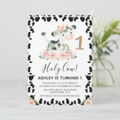 Blush Bloemen Heilige Koe Koe Print 1e Verjaardag Kaart (Staand voorkant)