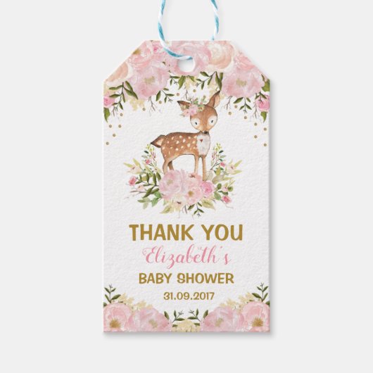 Blush Bloemen Herten Baby shower Bos Doe Verjaarda Cadeaulabel (Voorkant)