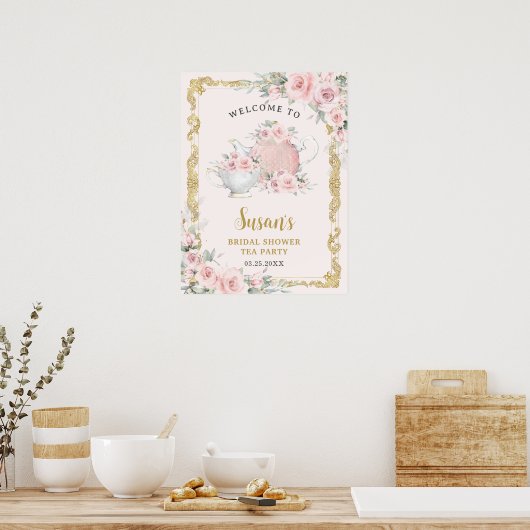  Blush Bloemen High Tea Baby Vrijgezellenfeest Poster (Keuken)