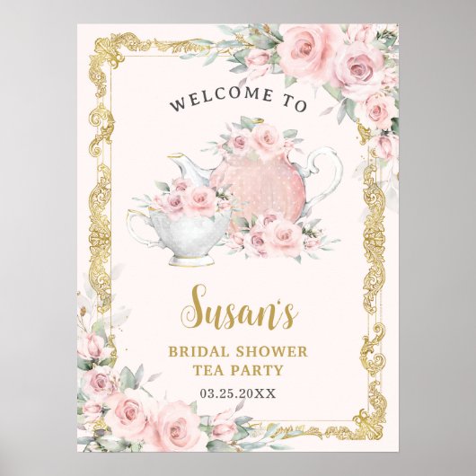  Blush Bloemen High Tea Baby Vrijgezellenfeest Poster (Voorkant)