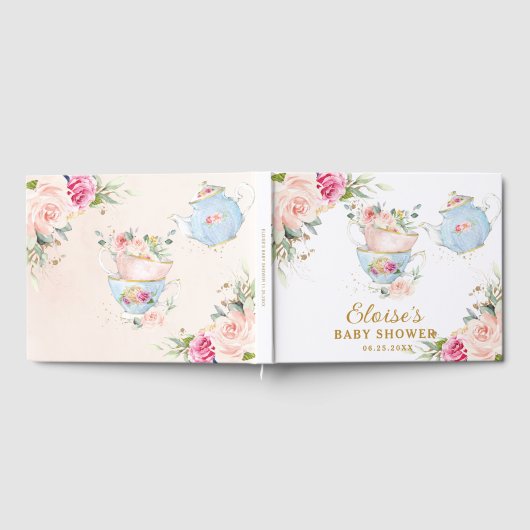 Blush Bloemen High Tea Feest Baby Bruidsmeisje Sho Gastenboek (Volledig)