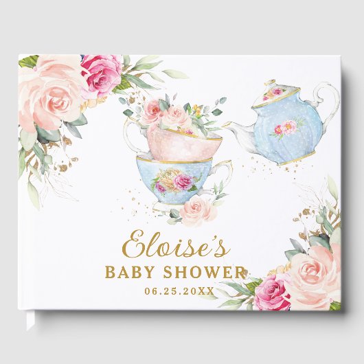Blush Bloemen High Tea Feest Baby Bruidsmeisje Sho Gastenboek (Voorkant)